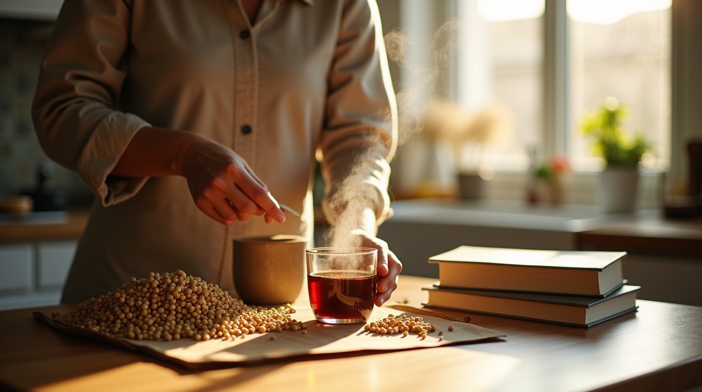 Personne préparant un remède à base d'ashwagandha pour le stress et les hormones