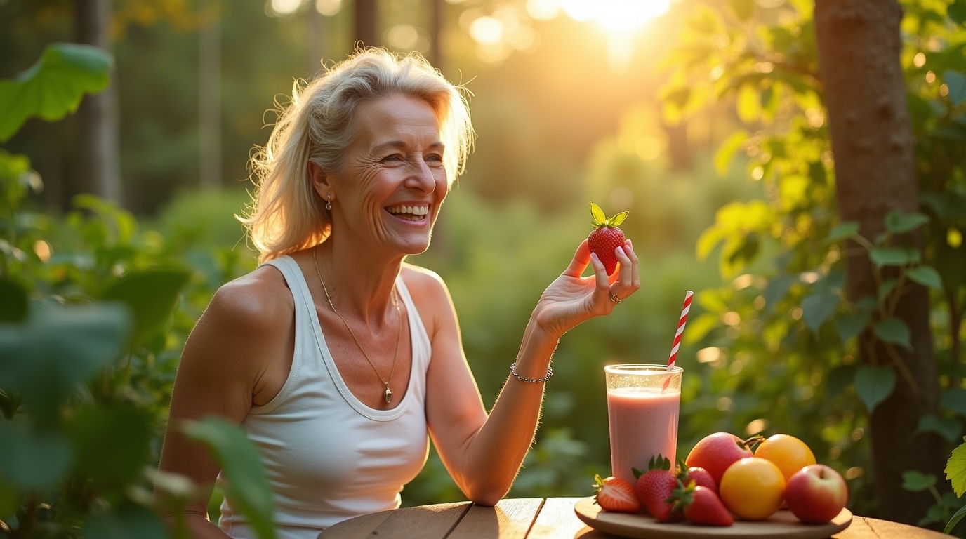 Femme tenant de la racine de maca dans un cadre naturel décrivant l'équilibre hormonal féminin.
