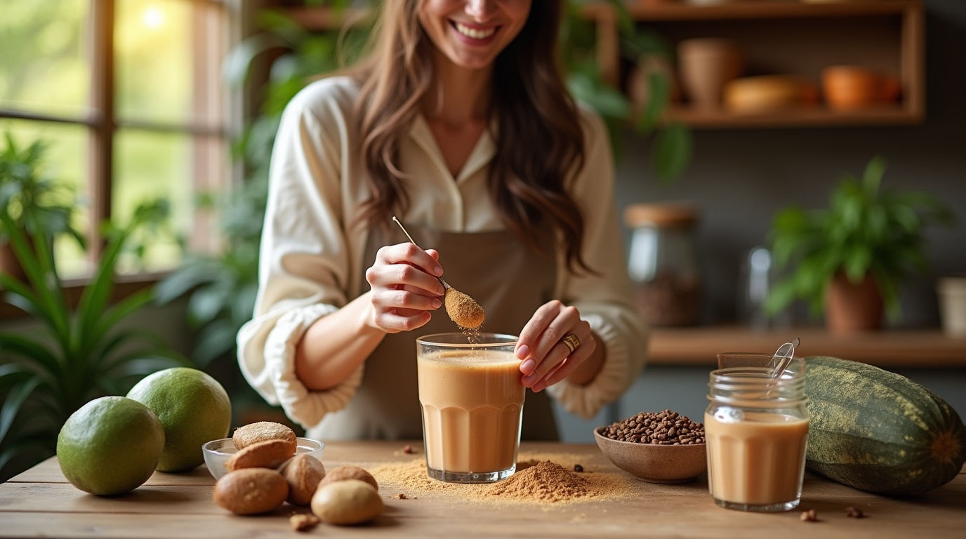 Femme préparant un smoothie au maca pour stimuler sa libido