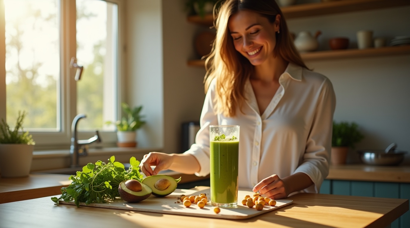 Femme préparant un smoothie riche en magnésium pour l'équilibre hormonal