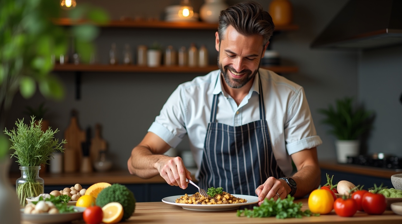 Homme préparant un plat riche en zinc pour illustrer la production hormonale