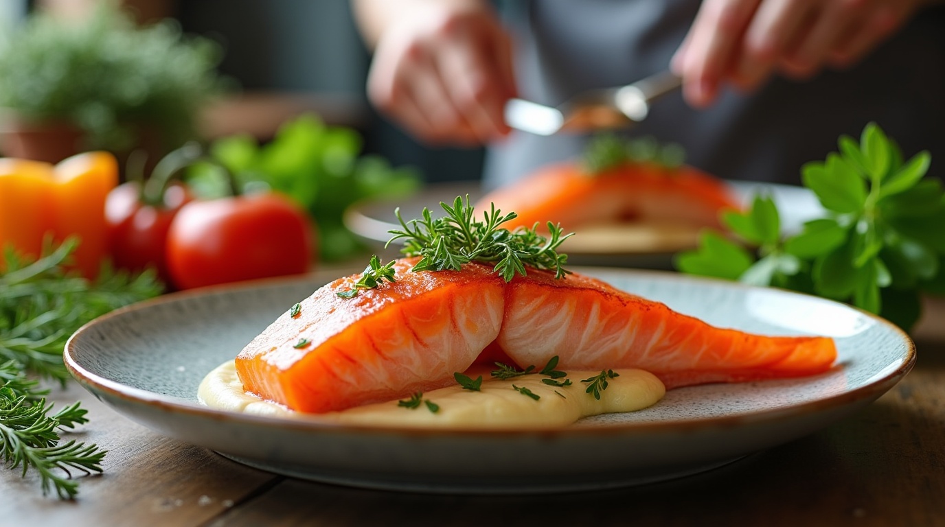 Bol de saumon riche en omega-3 et légumes frais pour illustrer l'inflammation hormonale