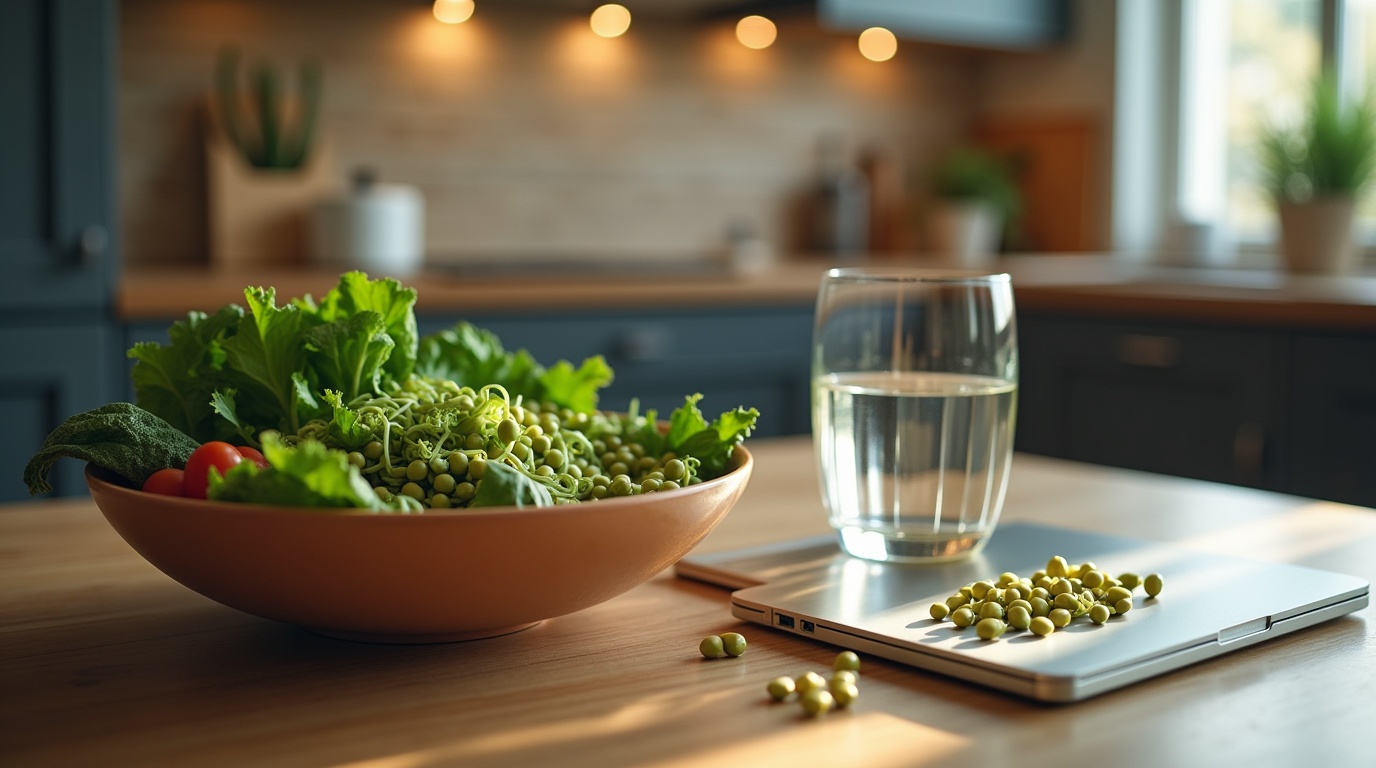 Bol de légumes riches en zinc et huiles essentielles pour l'équilibre hormonal sur une table moderne.