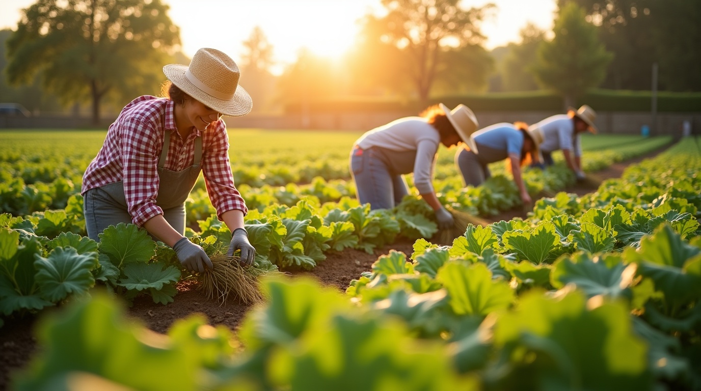 Scène de jardinage avec des plantes riches en zinc symbolisant la fertilité