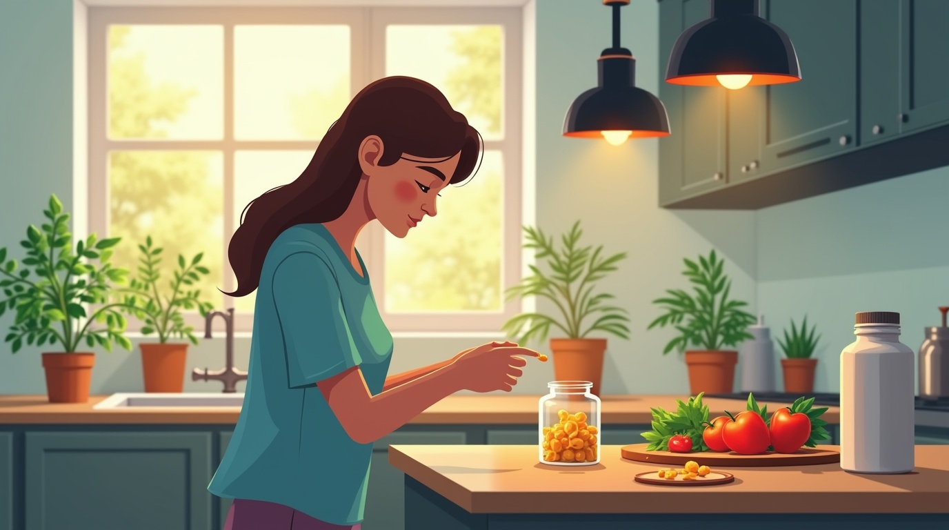 Un homme prenant des suppléments de zinc dans une cuisine moderne illustrant la régulation hormonale.